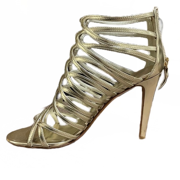 Stuart Weitzman Gold Strappy Shoes - Picture 1 of 9